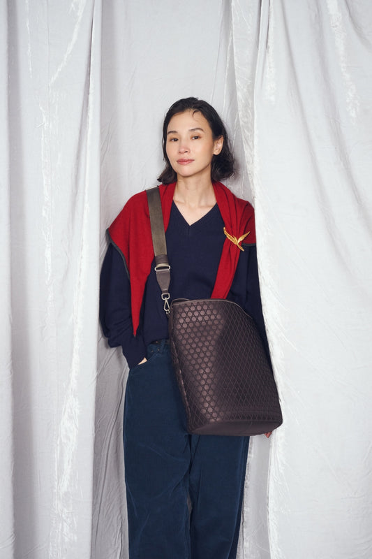 KAGOME PATTERN EMBOSS BONDING BUCKET BAG【 031675】